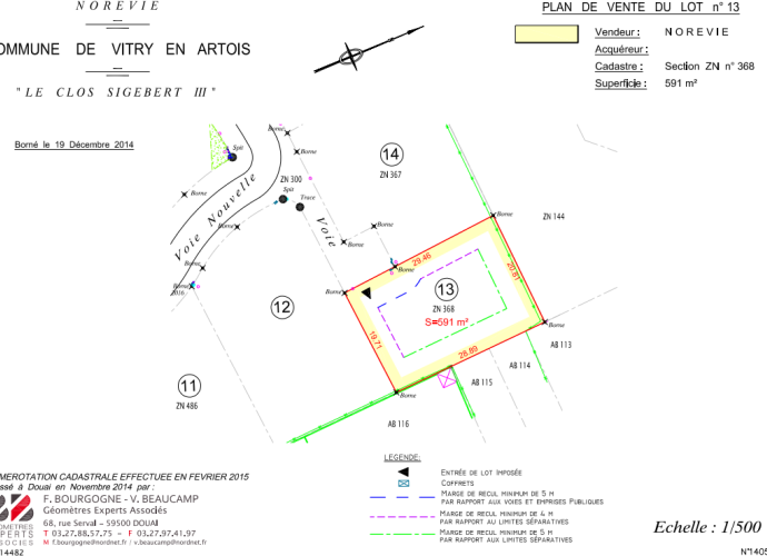 Vitry-en-Artois Plan terrain viabilisé  LOT 13 Le Clos Sigebert